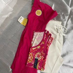 Bundle- Paisley floral T-shirt, V button down short sleeve Shirt, White sweats.